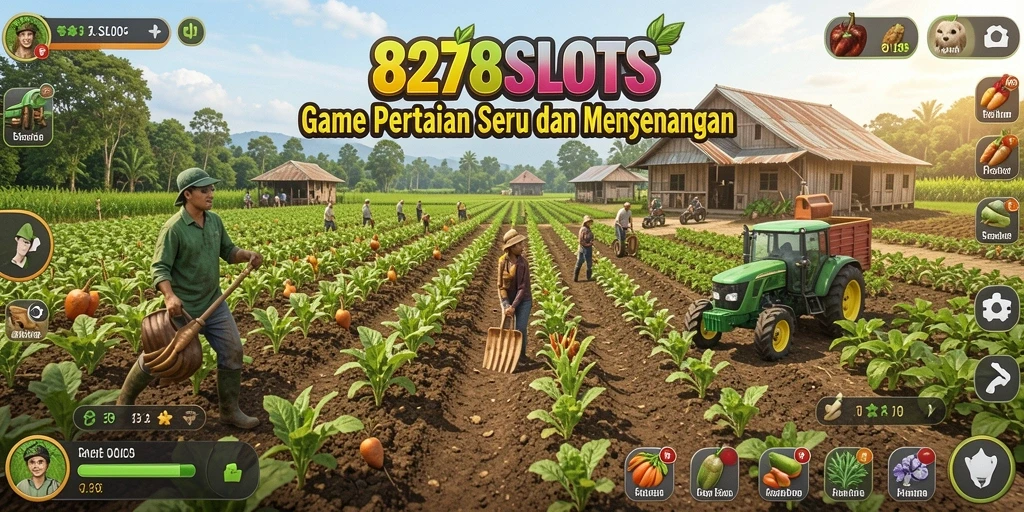 Tampilan gameplay menarik di 8278SLOTS dengan lahan pertanian yang cerah.