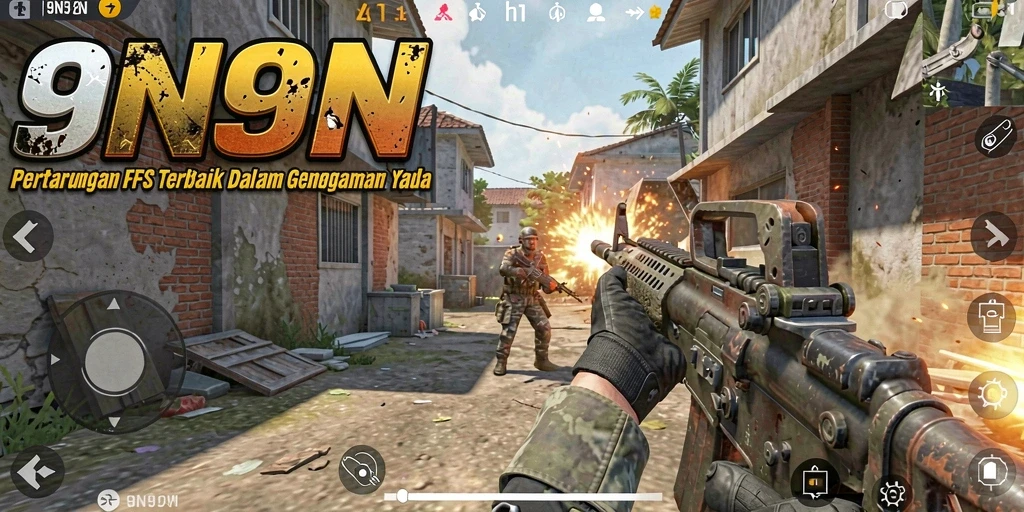 Tampilan gameplay dinamis dari 9N9N yang penuh aksi.