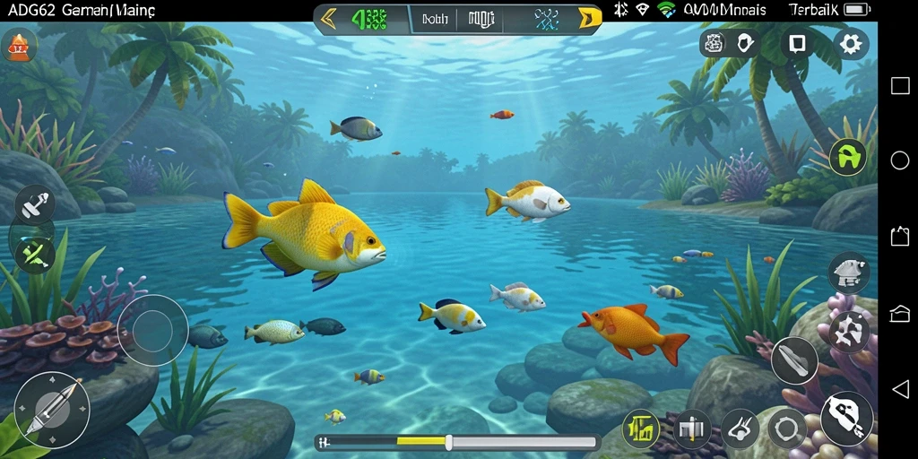 Gameplay ADG62 yang seru dengan aksi memancing di laut lepas.