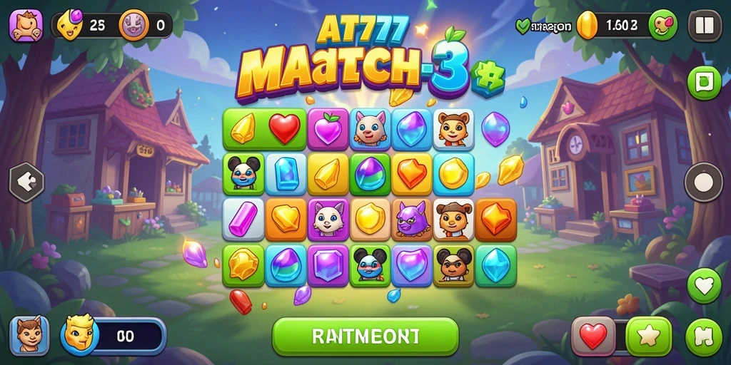 Screenshot AT777 menampilkan gameplay seru dalam mencocokkan blok berwarna.