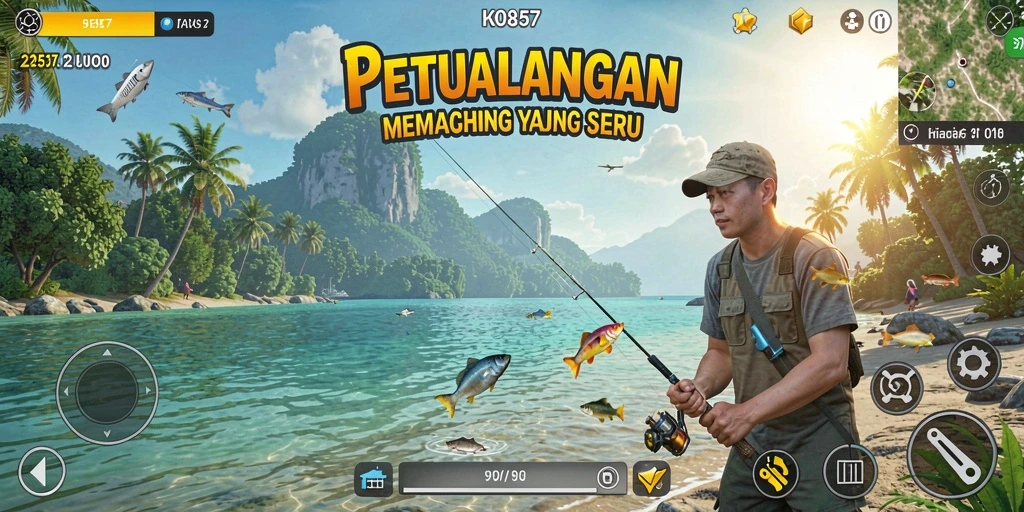 Gambaran gameplay seru dalam KO857 saat memancing.