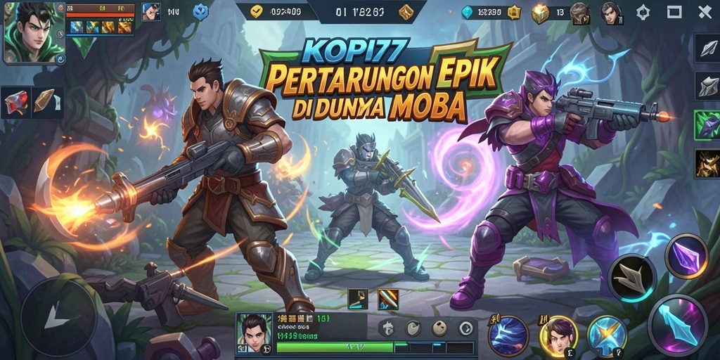 Tangkapan layar gameplay menegangkan KOPI77 dalam pertempuran MOBA.