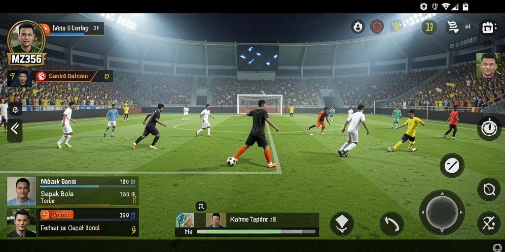 Gameplay MZ356 yang menarik dengan aksi sepak bola seru.