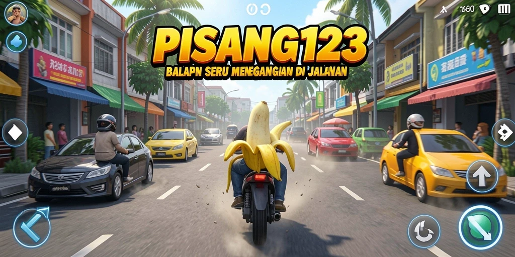 Gameplay seru PISANG123 saat balapan di trek menantang.