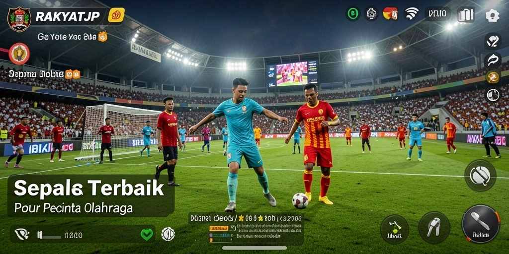 Screenshot RAKYATJP menampilkan aksi seru di lapangan sepak bola.