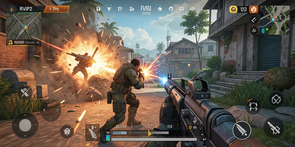 Screenshot gameplay RVIP2 yang menunjukkan aksi seru dalam pertempuran TPS.