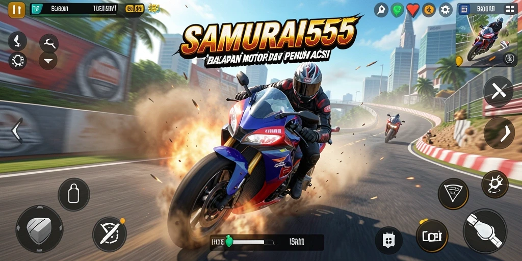 Gameplay mendebarkan dari SAMURAI555 saat balapan motor.
