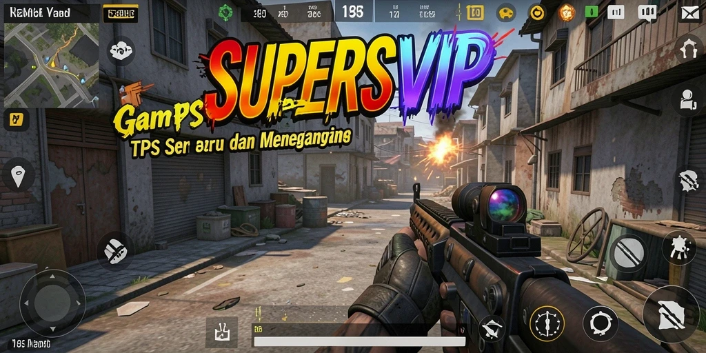 Screenshot gameplay SUPERSVIP menampilkan aksi menembak yang mendebarkan.