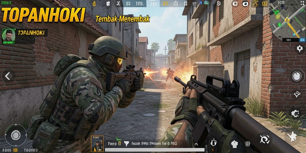 Gameplay intens di <strong>TOPANHOKI</strong> dengan aksi tembak-menembak yang menarik.