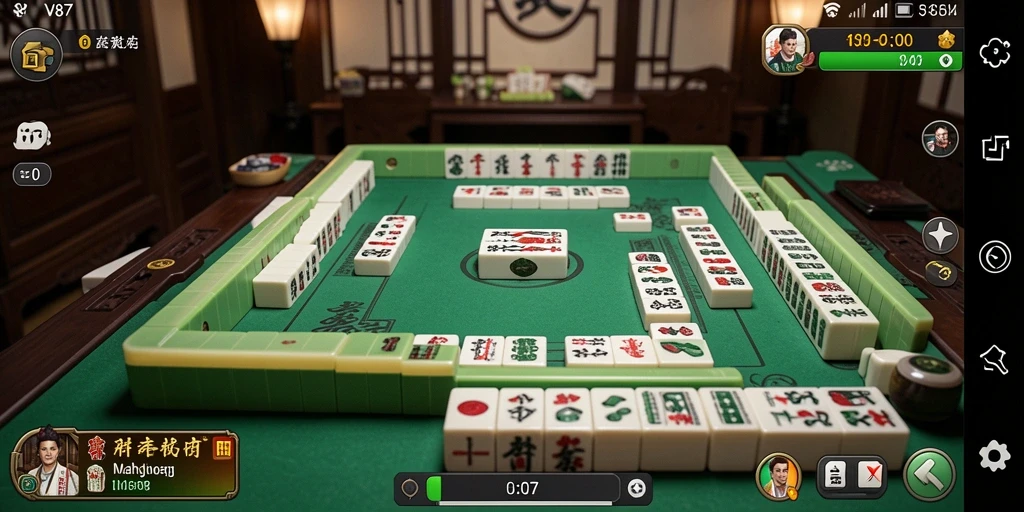 Screenshot utama V87 dengan tampilan gameplay Mahjong yang menarik.