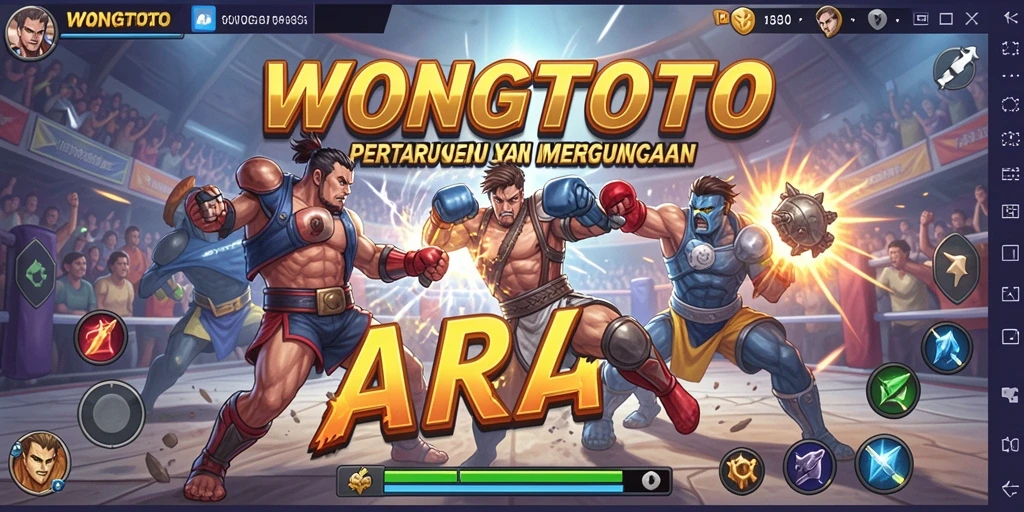 Screenshot utama WONGTOTO menampilkan momen seru pertarungan karakter.